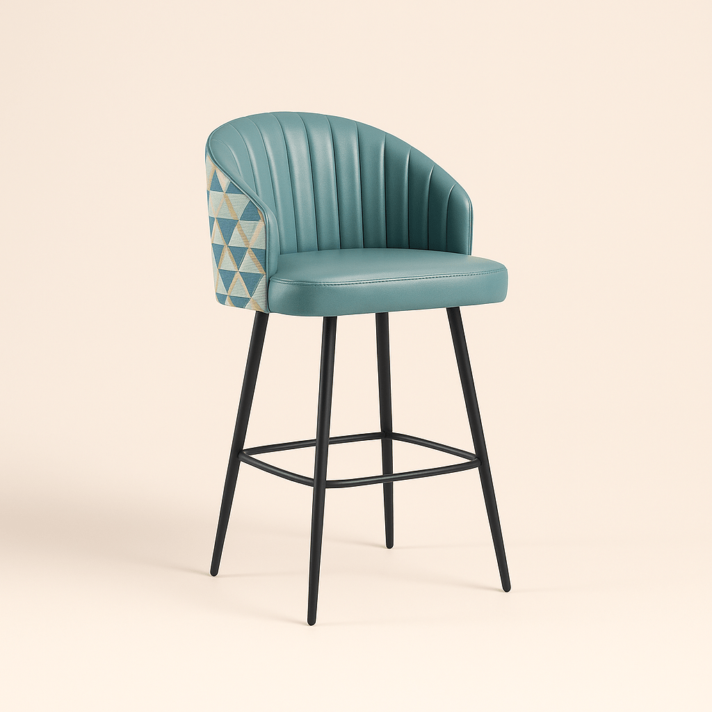 Brooklyn Velvet Bar Stool and Kitchen Counter Stool – Ribbed Back with Black Steel Frame