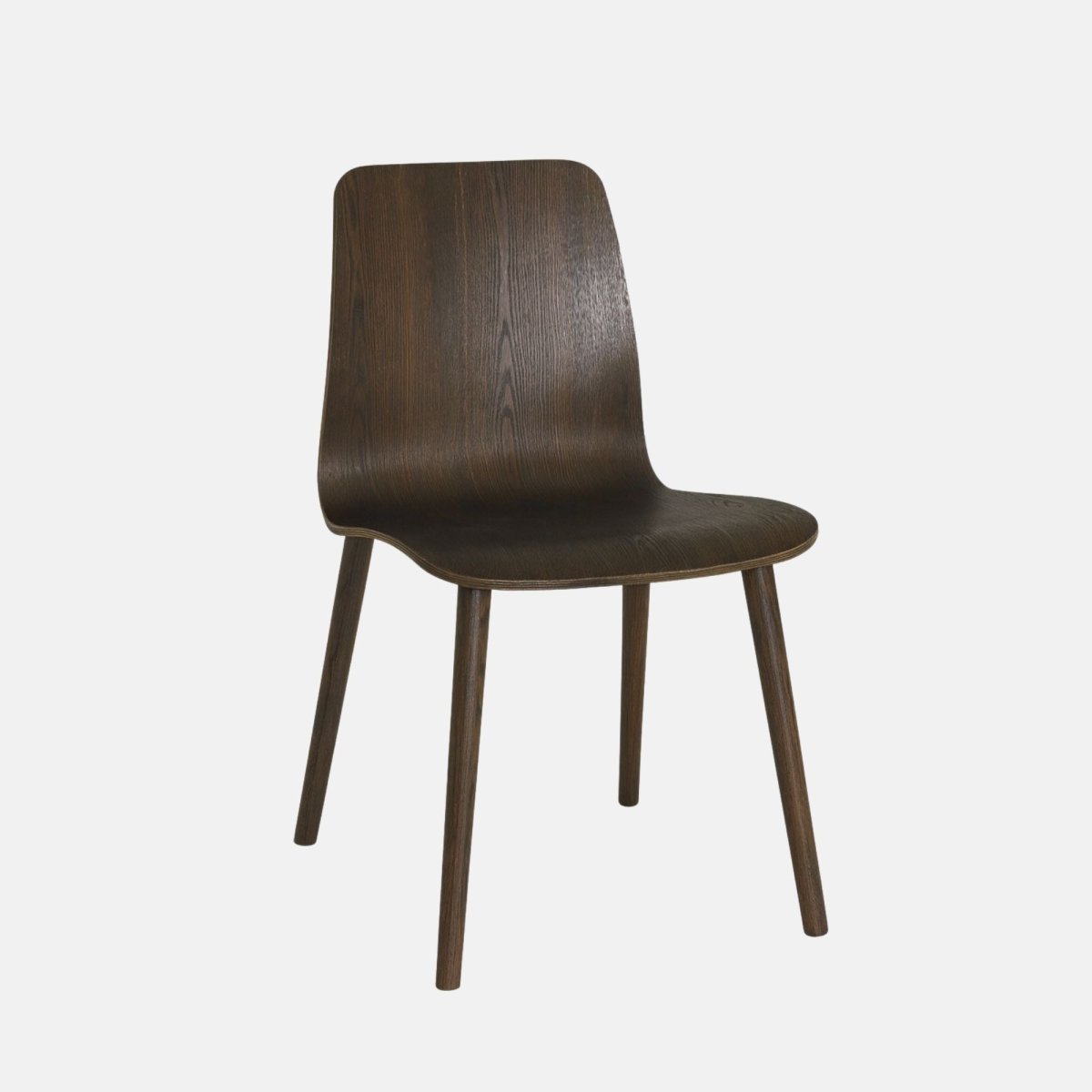 Copenhagen Chair – modern dark wooden dining chair with curved veneer seat and tapered legs, ideal for cafés, bars, and hospitality interiors