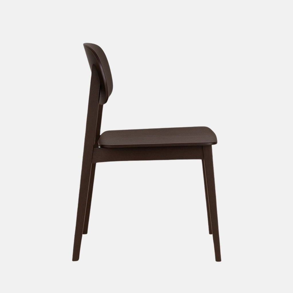 Allegra dining Chair – contemporary dark wooden dining chair with curved backrest and beech frame, ideal for restaurants, cafés, and modern hospitality interiors.