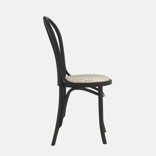 Beatrice Side Chair – black bentwood dining chair with upholstered patterned seat, ideal for restaurants, cafés, and modern hospitality interiors.