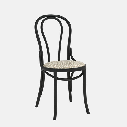 Beatrice dining Chair – black bentwood dining chair with upholstered patterned seat, ideal for restaurants, cafés, and modern hospitality interiors.