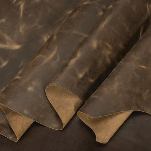 Distressed brown leather hide sheets used for furniture upholstery