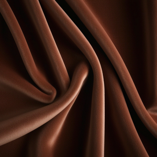 Close-up of brown upholstery fabric with soft folds and smooth textile texture