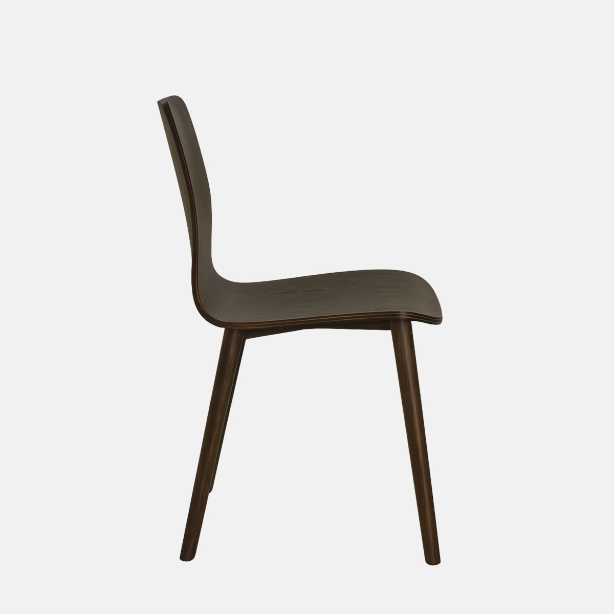 Copenhagen Chair – modern dark wooden dining chair with curved veneer seat and tapered legs, ideal for cafés, bars, and hospitality interiors