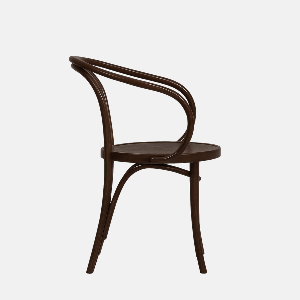 Ella Armchair – elegant dark bentwood armchair with curved frame and smooth veneer seat, ideal for restaurants, cafés, and stylish indoor spaces.