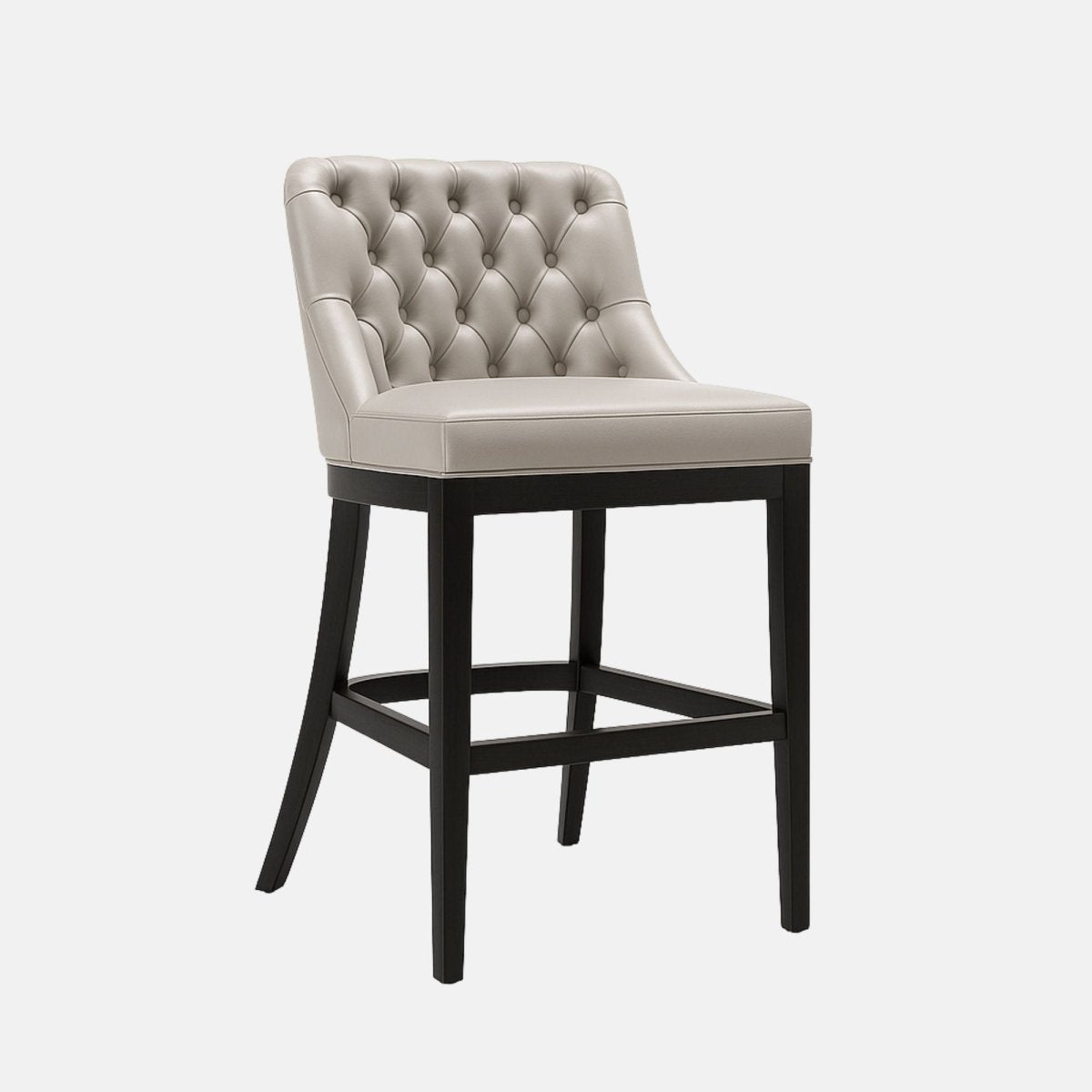 Giovanni Chesterfield Bar and Kitchen Counter Stool in grey Italian leather with deep button tufted backrest and solid wood frame – handmade luxury seating