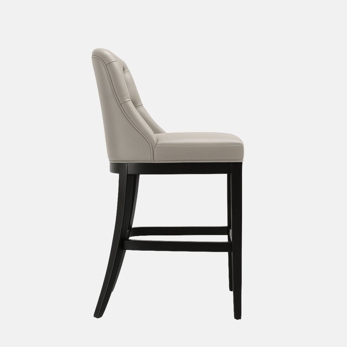 Giovanni Chesterfield Bar and Kitchen Counter Stool in grey Italian leather with deep button tufted backrest and solid wood frame – handmade luxury seating
