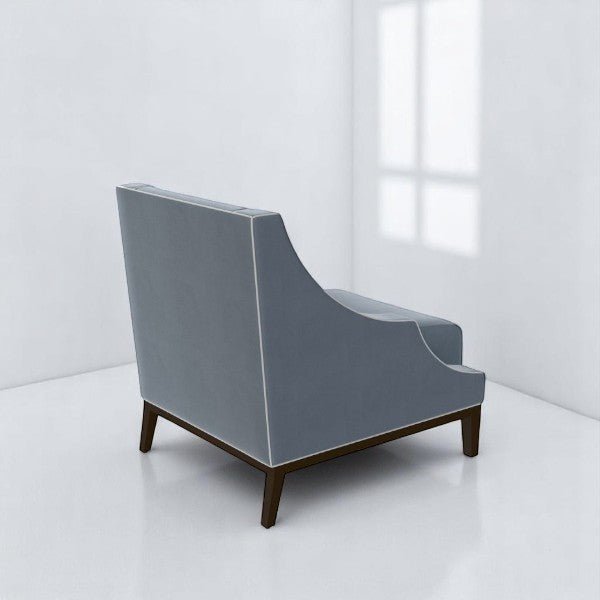 alt="Modern square accent lounge chair in grey with sleek black legs for a bold, contemporary look"