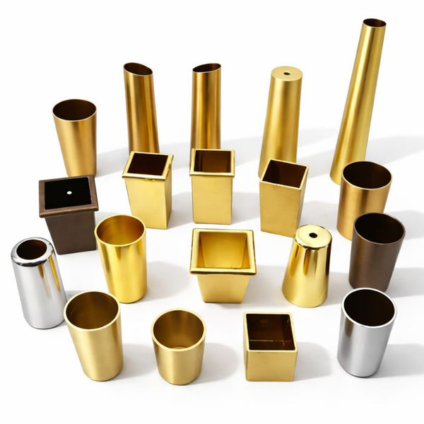 Bespoke furniture leg finish options including brass, black and timber