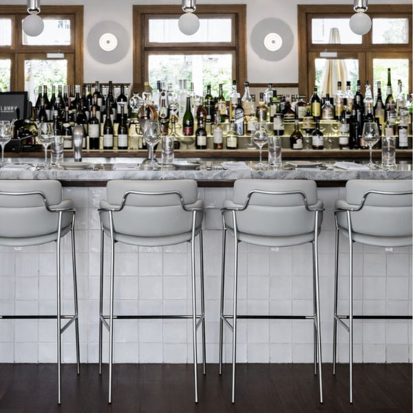 Chrome and stainless steel base options for bespoke upholstered furniture
