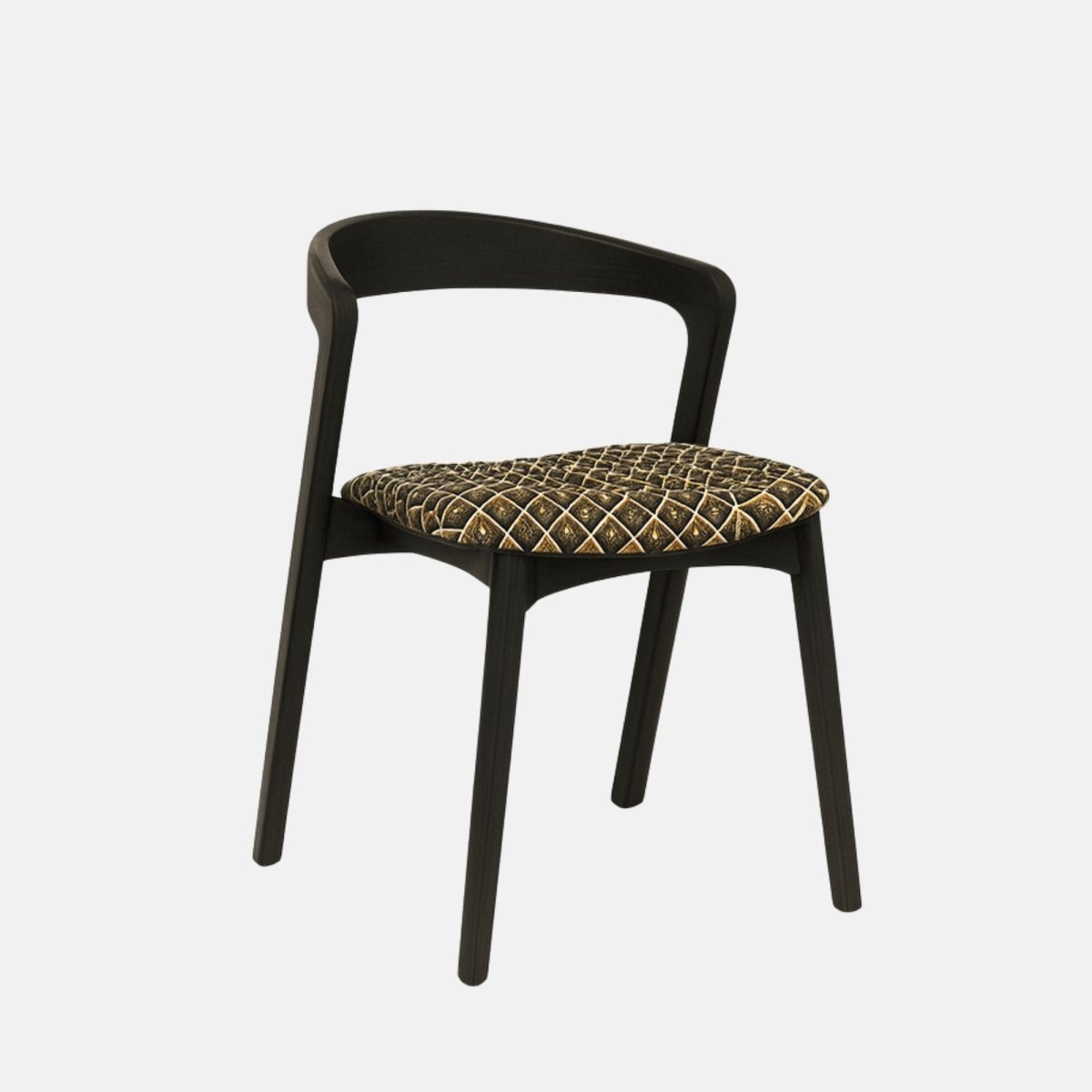 The Nina Stacking Dining Chair combines Scandinavian minimalist design with solid black oak and a patterned upholstered seat. This modern stackable dining chair is perfect for dining rooms, kitchens, cafés, or hospitality spaces, bringing Nordic and Japan style with lasting comfort and space-saving elegance
