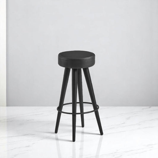 alt="Minimalist stool in black metal with black seat"