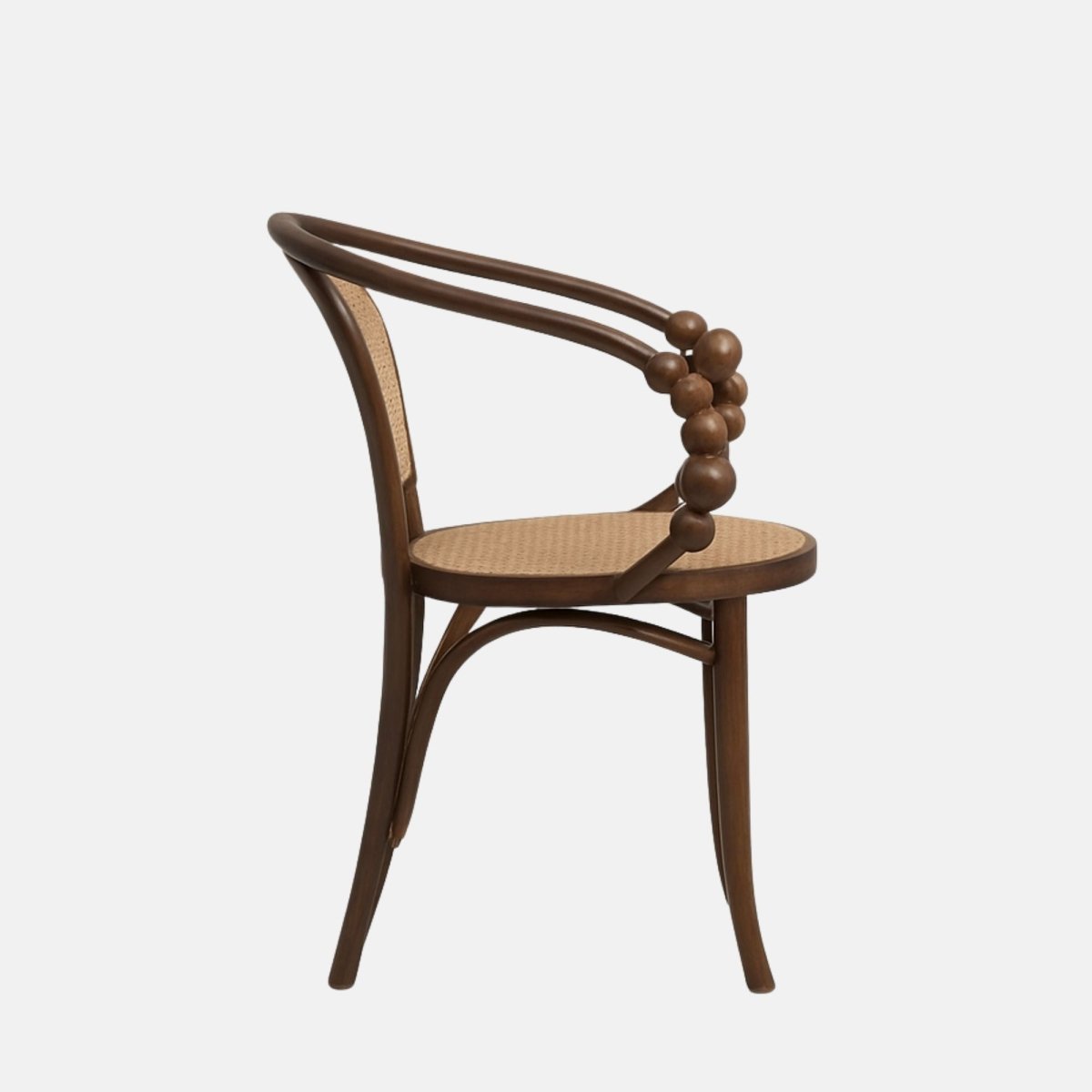 Perline Armchair – artistic bentwood chair with beech frame, woven cane seat and back, and decorative wooden beads, ideal for creative interiors