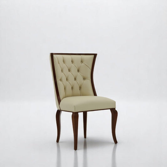 alt="Stylish Italian side chair with graceful curved backrest and medium oak frame in a modern design"