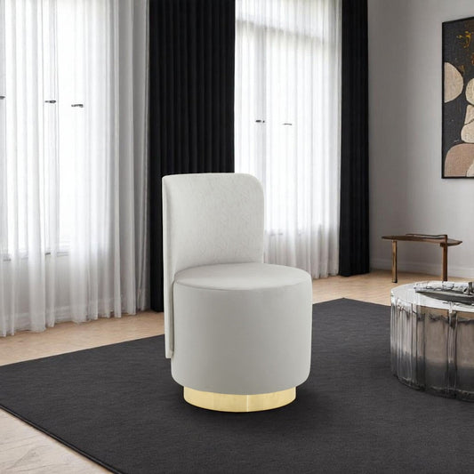 alt="Elegant white luxury pouffe with soft cushioning, backrest, and a sleek gold base"