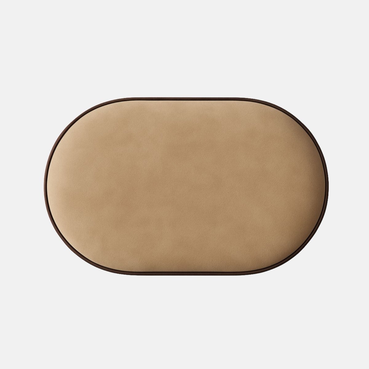 Beige velvet pleated stool with rounded cushioned seat and wooden base modern vanity stool or upholstered ottoman for bedroom, lounge, or hospitality interiors.