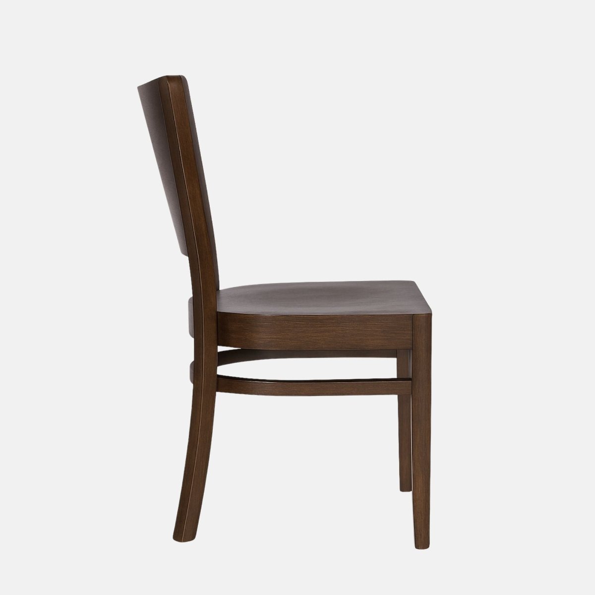Trent Side Chair in dark-stained beech wood with contoured veneer seat and back, classic hospitality dining chair for restaurants, cafés, and hotels.