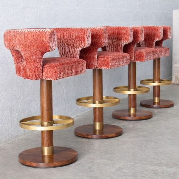 Luxury bespoke bar stool base options including brass and black metal footrests
