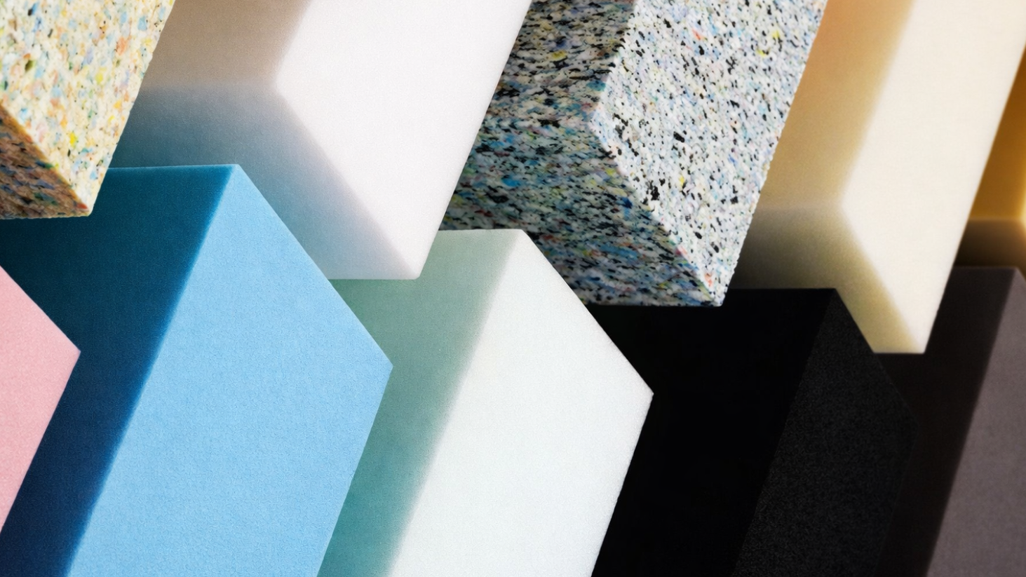 Different upholstery foam blocks used for furniture cushions and padding