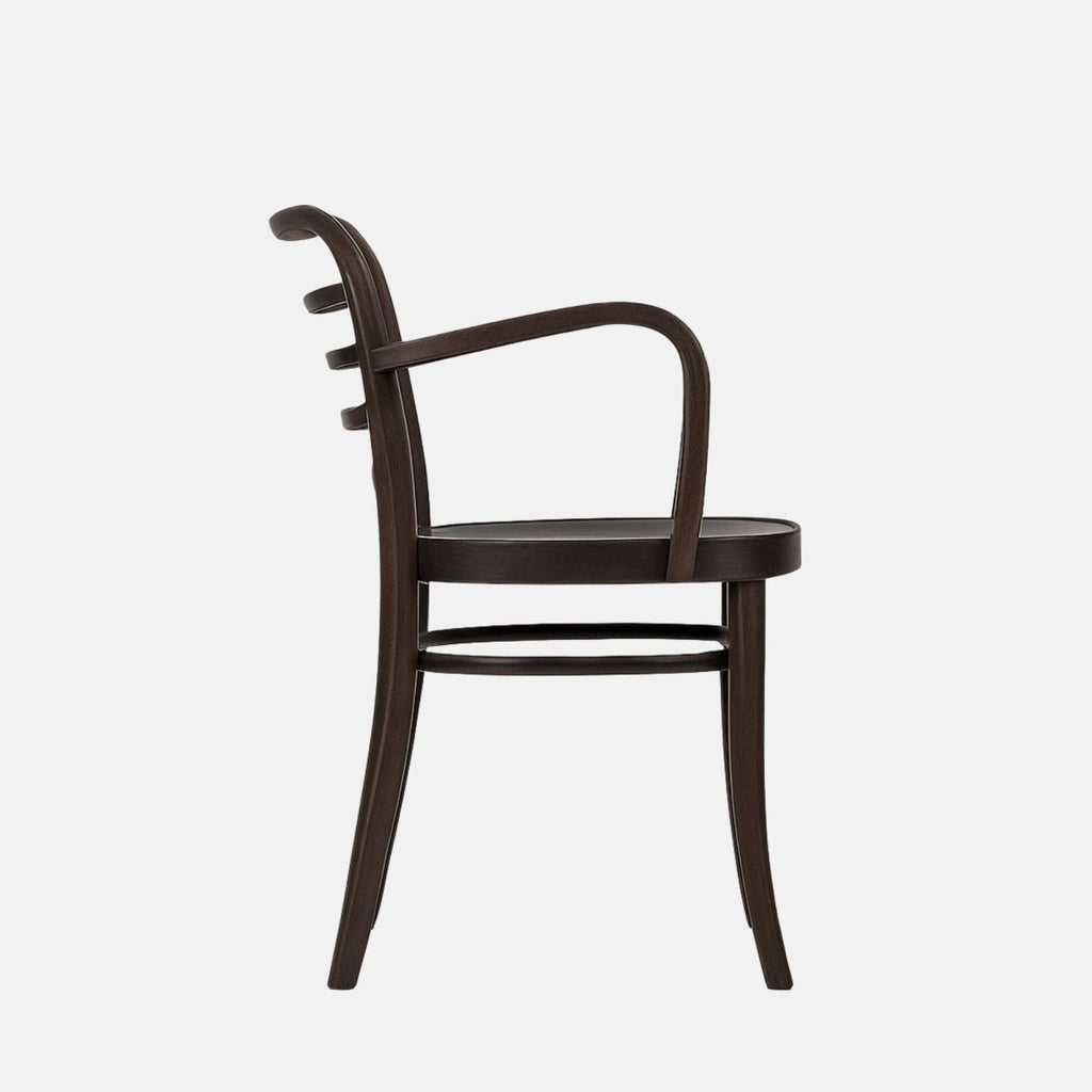 Vienna Curve Arm Chair – dark wooden armchair with curved backrest and arms, elegant indoor seating for restaurants, cafés, and dining spaces