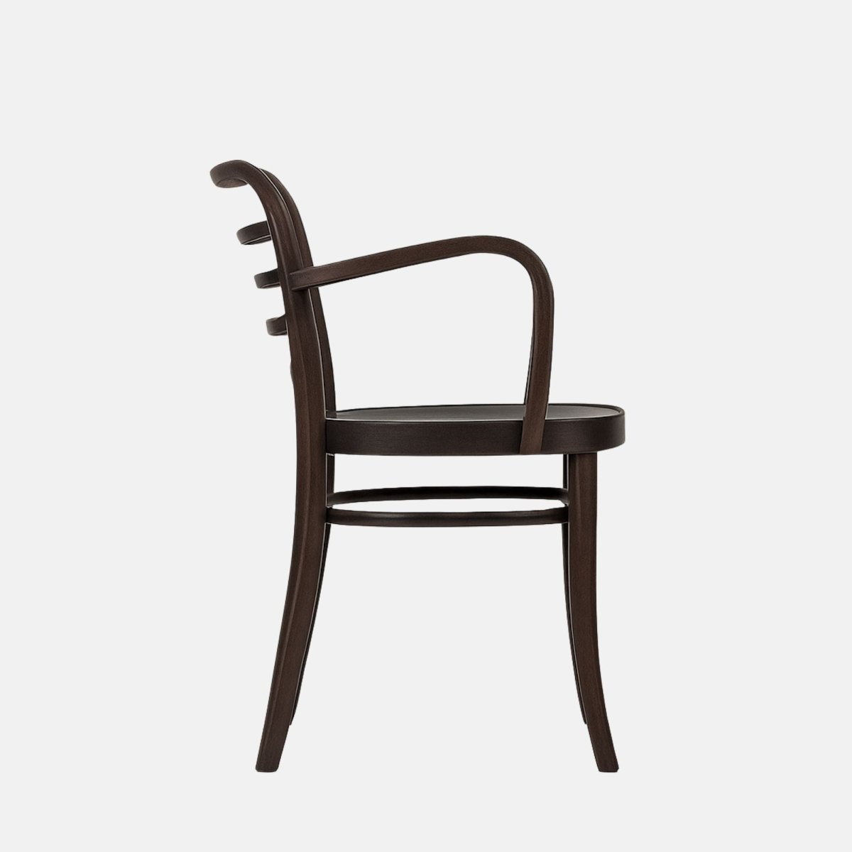 Vienna Curve Arm Chair – dark wooden armchair with curved backrest and arms, elegant indoor seating for restaurants, cafés, and dining spaces
